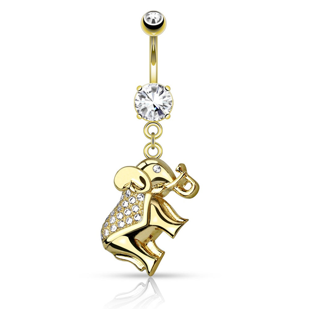 CZ Paved Elephant Belly Ring - Gold