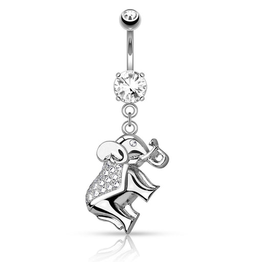 CZ Paved Elephant Belly Ring - Silver