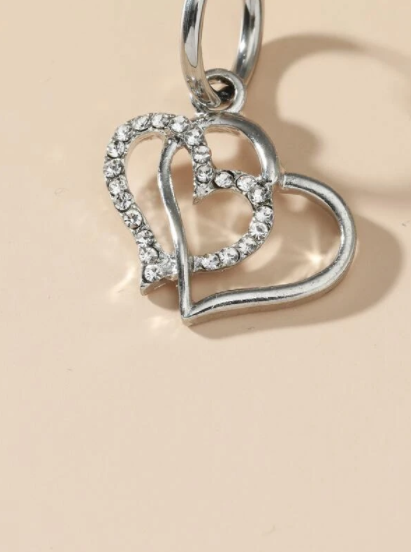 Rhinestone Double Heart Clip On Fake Belly Button Ring