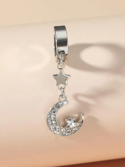 Moon & Star Rhinestone Clip On Fake Belly Button Ring