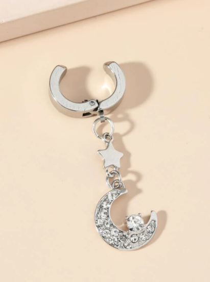 Moon & Star Rhinestone Clip On Fake Belly Button Ring
