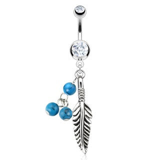 Feather and Bead Belly Ring