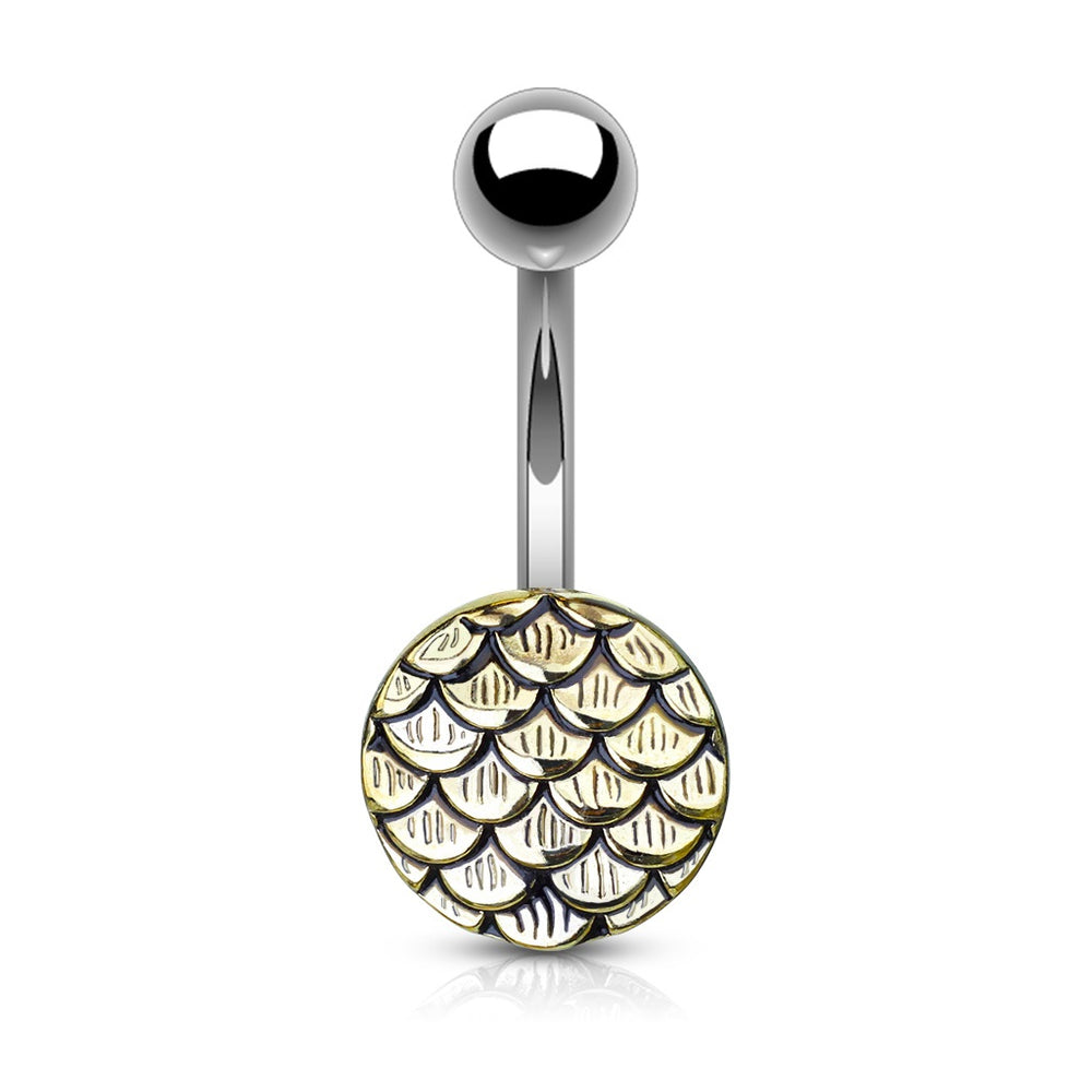 Gold Casted Steel Fish Scale Belly Ring