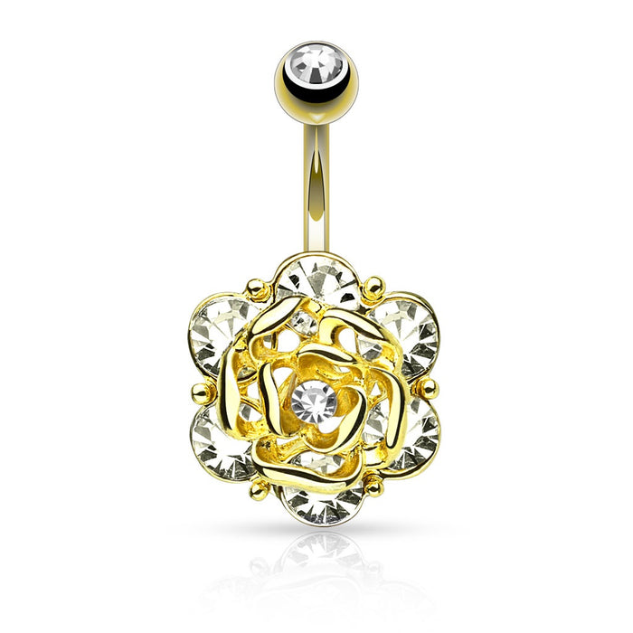 Gold Flower with 6 Gems Belly Ring