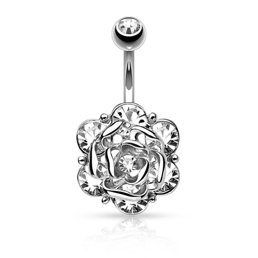 Silver Flower with 6 Gems Belly Ring