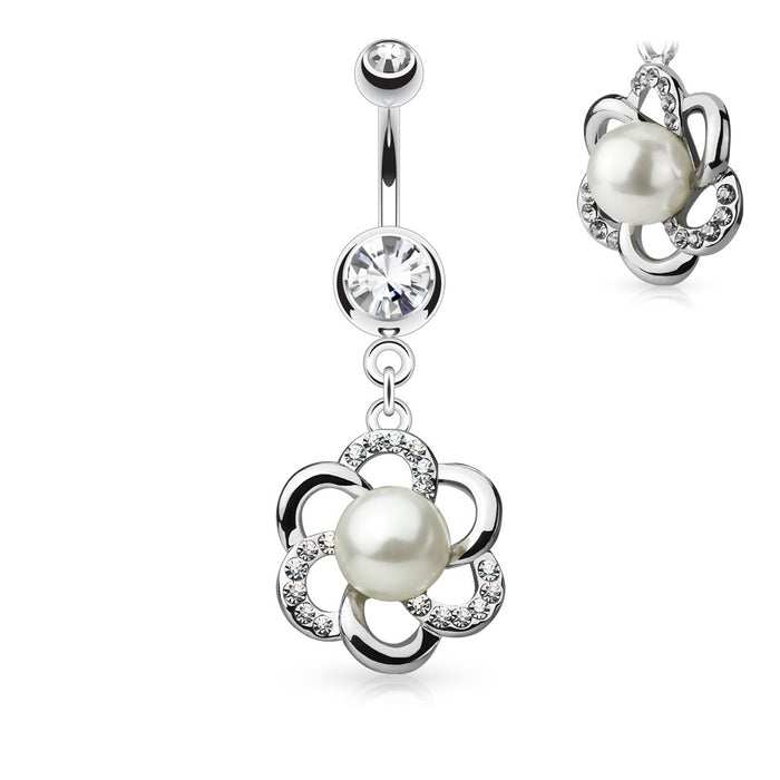 Pearl Centered Flower Belly Ring