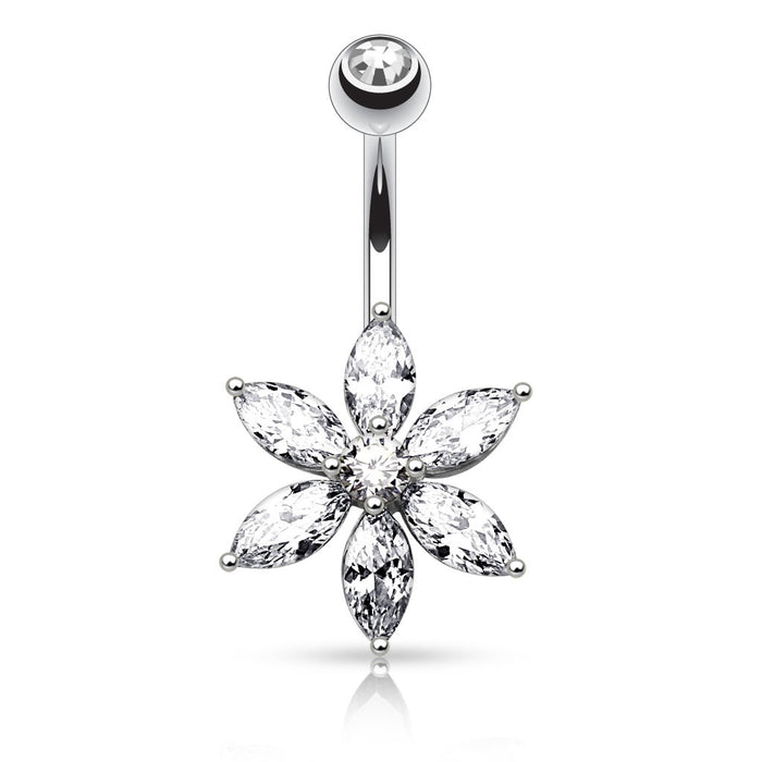 Marquise Cut CZ Flower Belly Ring- Clear