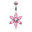 Marquise Cut CZ Flower Belly Ring - Pink