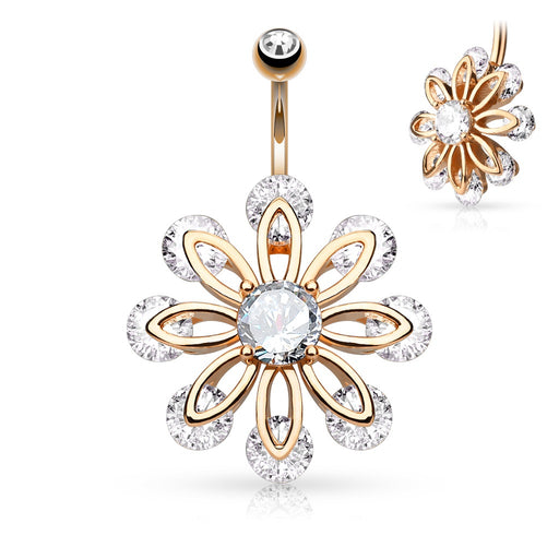 Petal Flower CZ Belly Ring - Rose Gold
