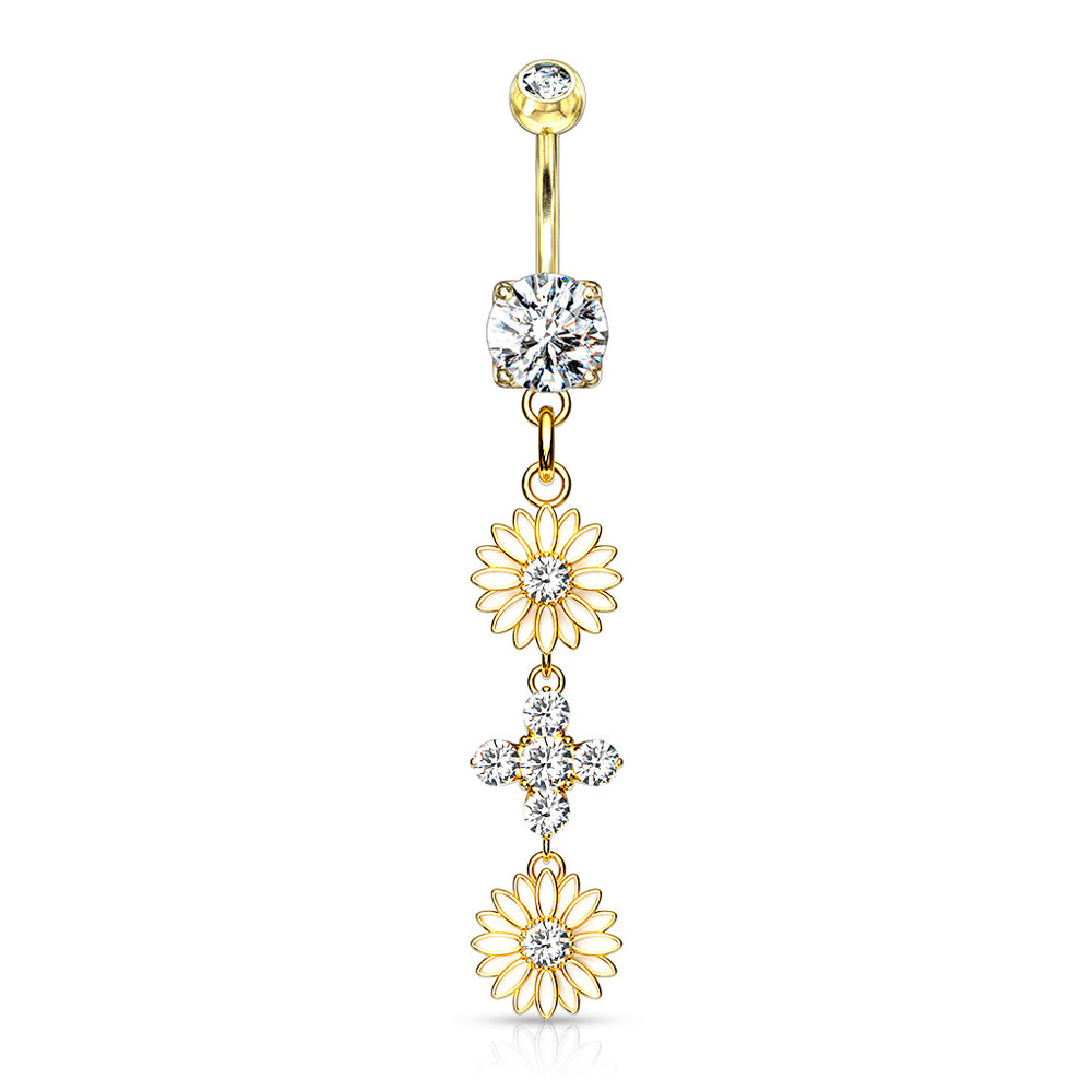 Flowers with CZ Center Belly Ring