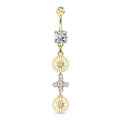 Flowers with CZ Center Belly Ring