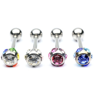 Barbell / Tongue Ring with Multiple Colored Gems