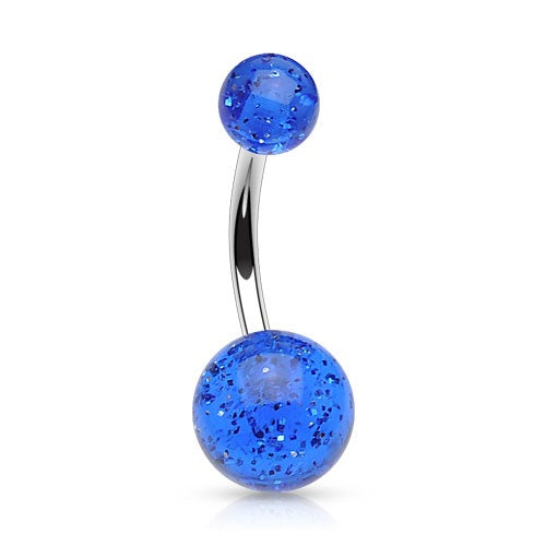 Blue Glitter Ball Belly Ring