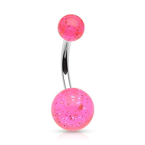 Pink Glitter Ball Belly Ring