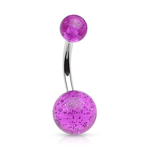 Purple Glitter Ball Belly Ring
