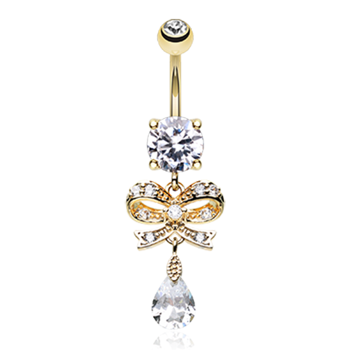 Gold Gem Bow Belly Ring
