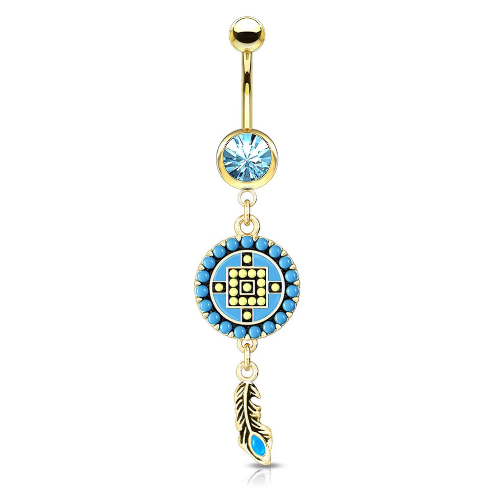 Beaded Circle and Golden Feather Belly Ring