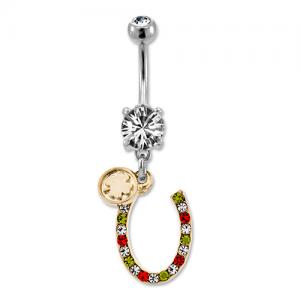 Gold Horseshoe with Gems Belly Ring
