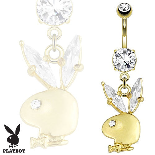 Playboy Bunny Gemmed Ear Dangle 14kt Gold Plated Belly Ring