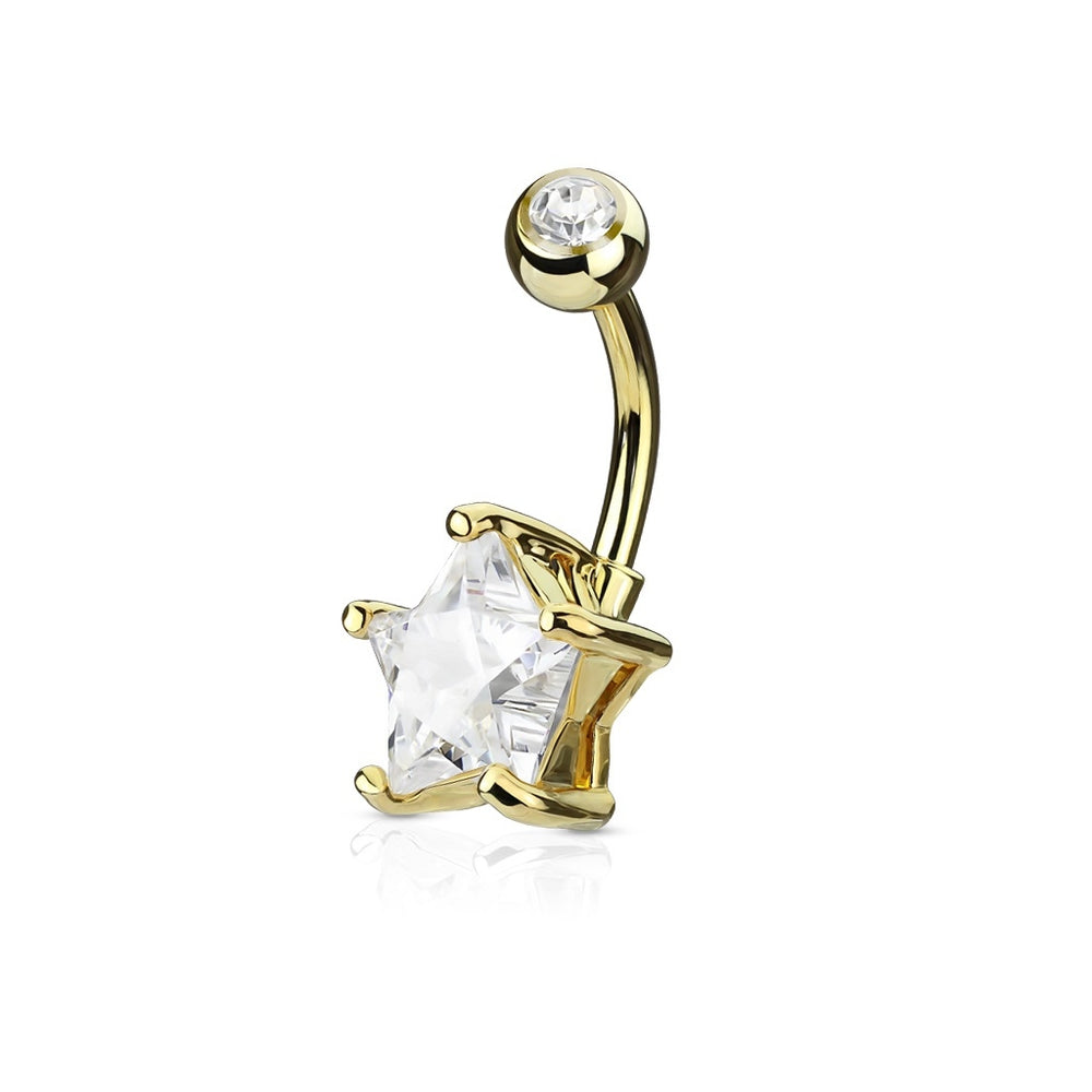 Clear Star Solitaire Belly Ring -Gold
