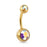 Brushed Gold Belly Ring - Iridescent Double Gem
