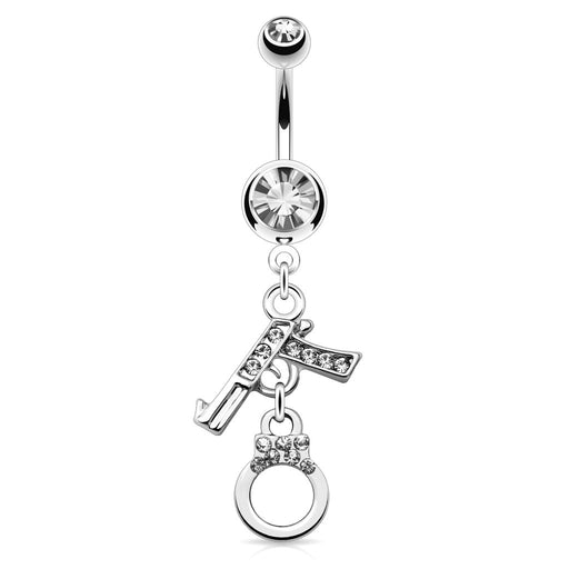 Gun and Handcuff Dangling Belly Ring