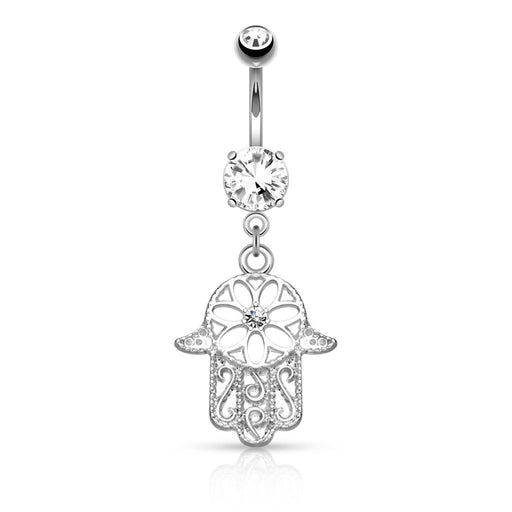 Beaded Outline Hamsa Silver Belly Ring