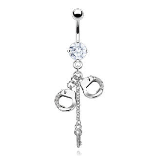 Dangling Clear Gem Handcuff Belly Ring