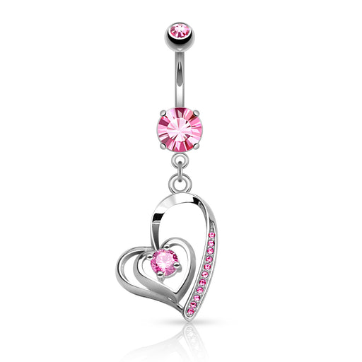 Double Heart Pink Belly Ring