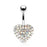 Multi Crystal Paved Heart Belly Ring
