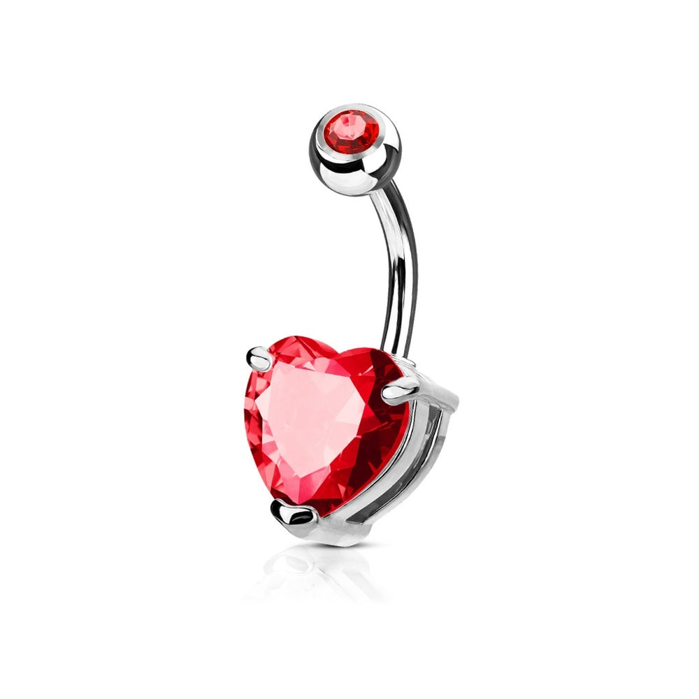 Red CZ Solitaire Heart Belly Ring