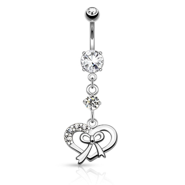 Silver Ribbon and Heart Belly Ring