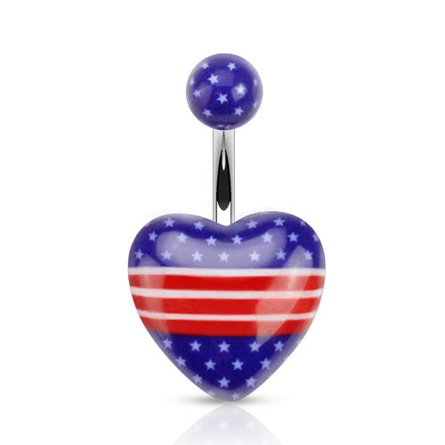 Heart American Flag Belly Ring