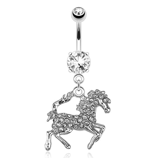 Horse with Clear Paved Gems Belly Ring