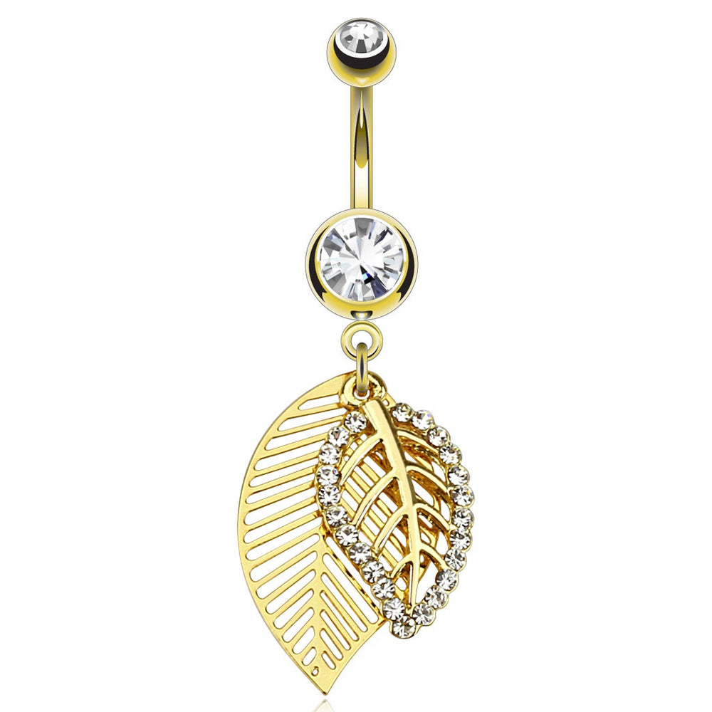 14kt Gold Plated Leaf Layered Belly Ring