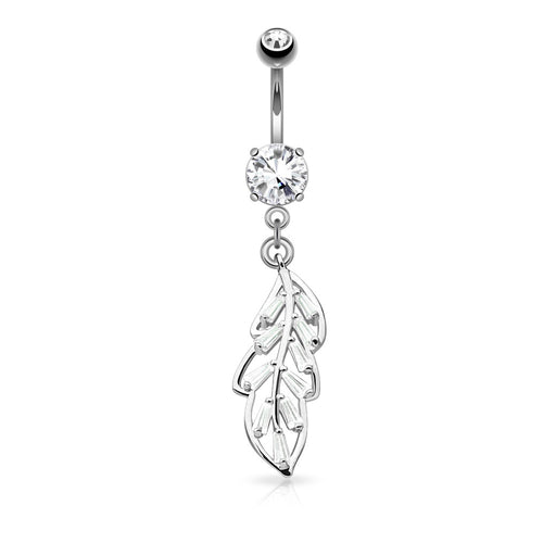 Princess Cut CZ Leaf Belly Ring - Silver
