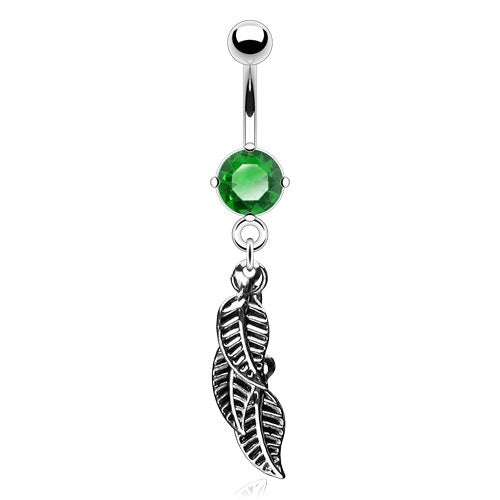Dangling Leaves Belly Ring - Green