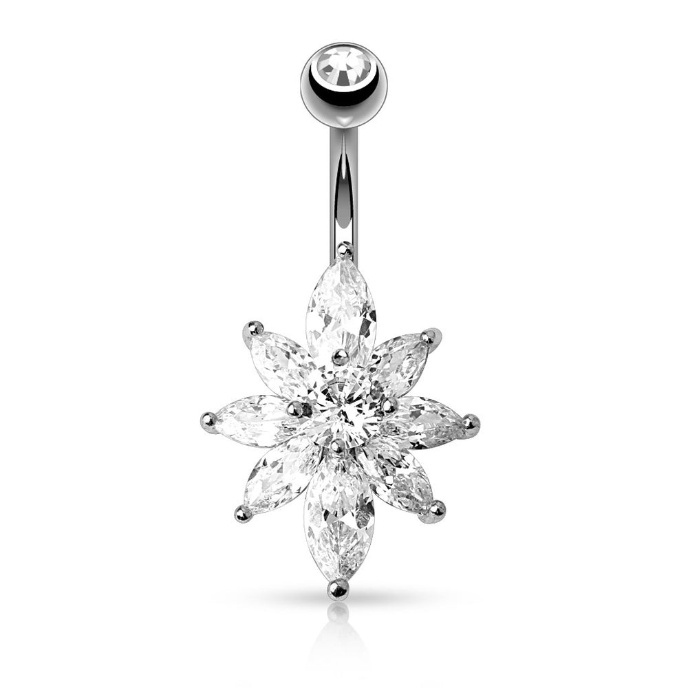 Marquise CZ Petal Flower Belly Ring