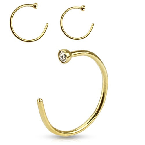 Clear Gemmed Gold Nose Hoop Nose Rings Nose Studs — Belly Bling