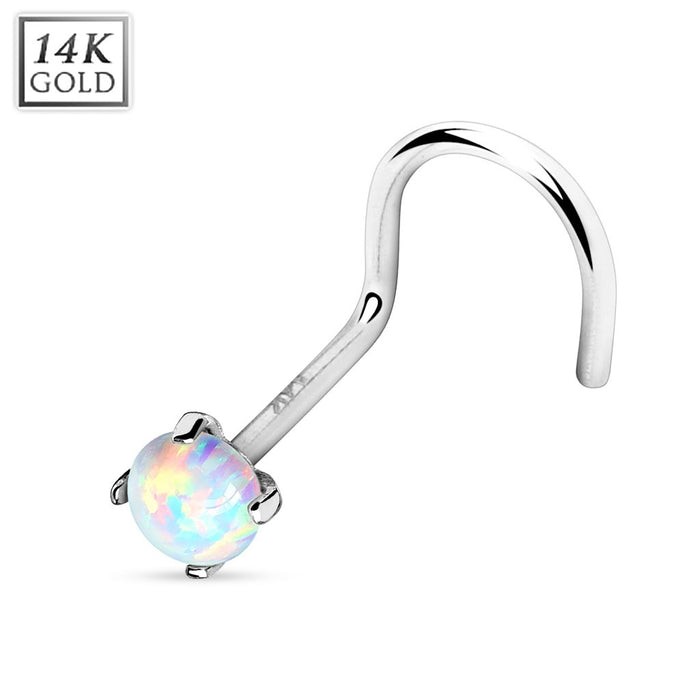 14K White Gold Nose Screw with Opalite