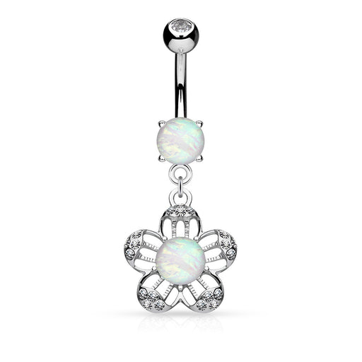 Glitter Opal Flower Belly Ring