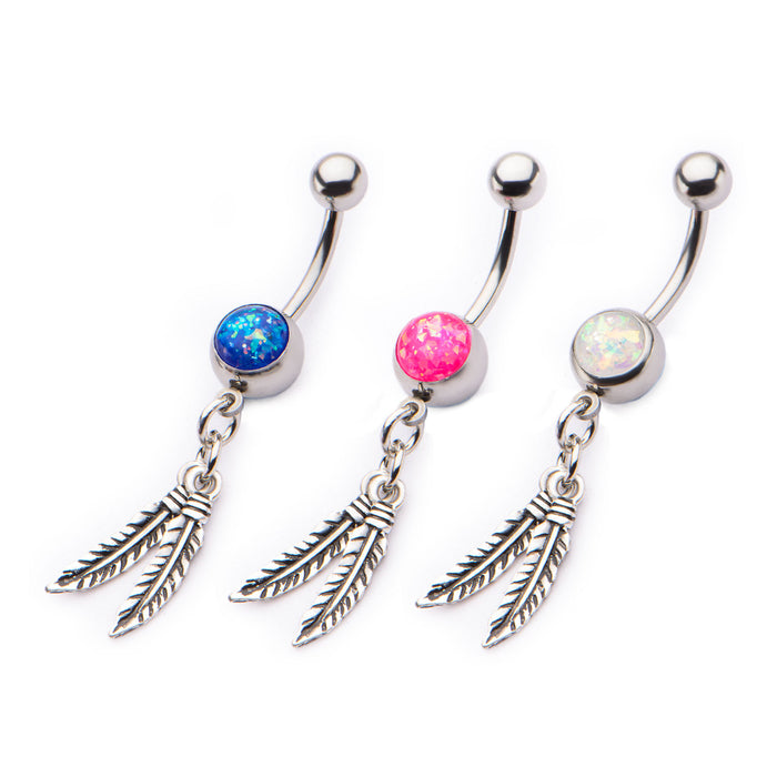 Opal with Feathers Belly Ring