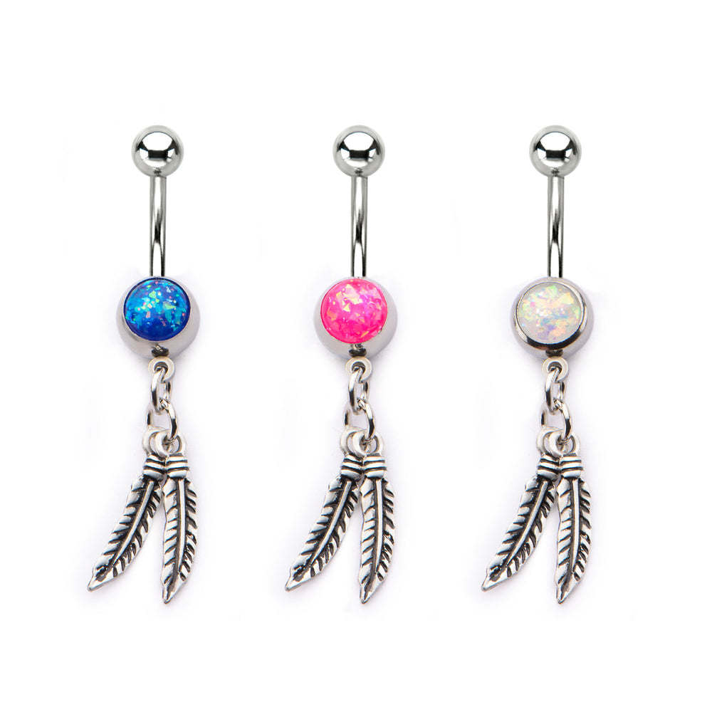 Opal with Feathers Belly Ring