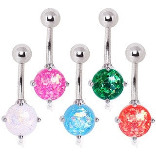 Prong Set Synthetic Opal Belly Ring