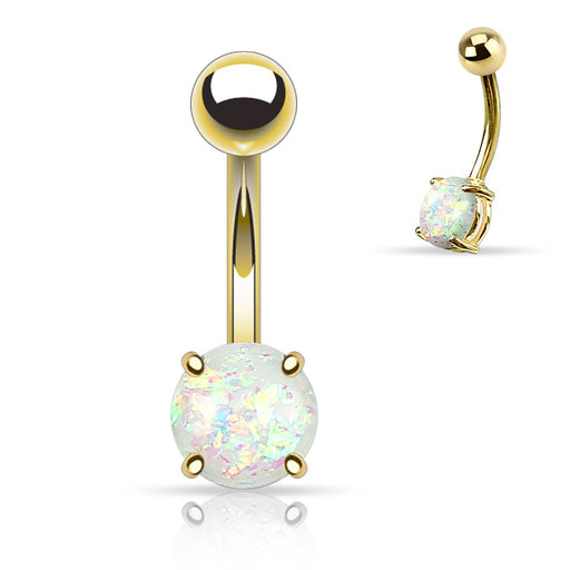 Golden Off-White Opal Glitter Belly Ring