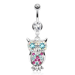 Owl with Multi Colored Gems Belly Ring
