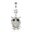 Oval Owl with Multi Paved Gems Belly Ring