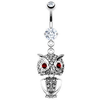 Owl Belly Ring with Paved Gems