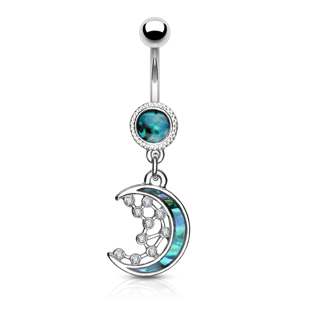 Mother of Pearl Inlay Crescent Moon Belly Ring