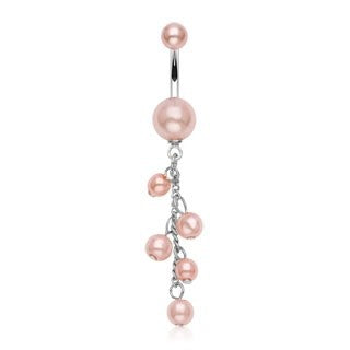 Elegant Pink Faux Pearl Dangling Belly Ring